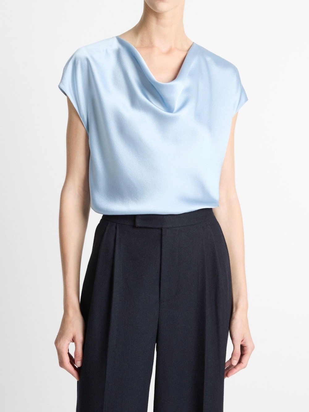 Vince Silk Light Blue Draped Cowl Neck Blouse size L